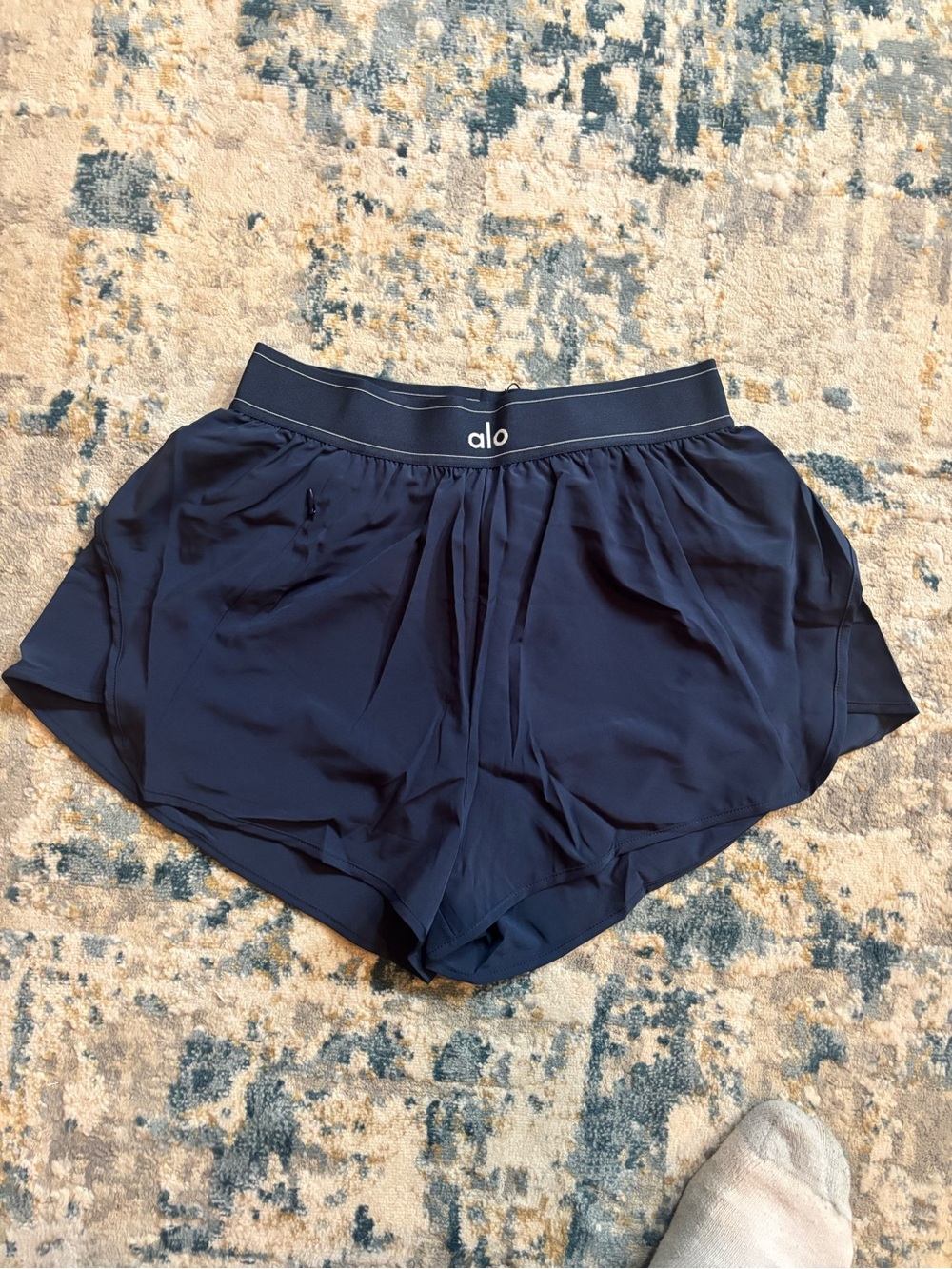ALO Yoga Navy Athletic Shorts with Branded Waistband